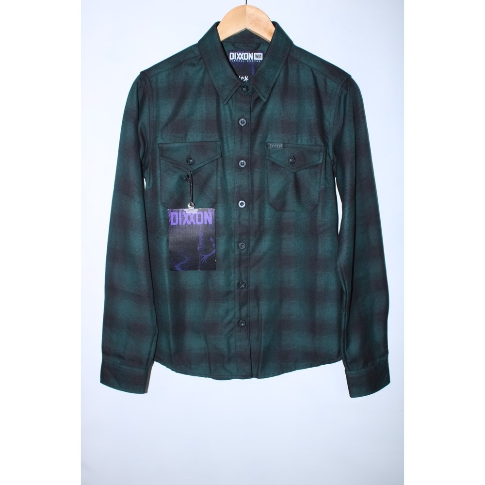 NWOT Dixxon Women's Medium Green Black Plaid Black Forest Button Down Shirt